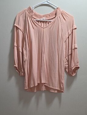 Maurices Peach Smocked-Neck Boho Blouse